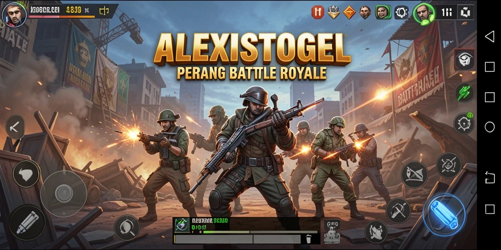 Tampilan gameplay ALEXISTOGEL dengan pertempuran seru dalam arena Battle Royale.